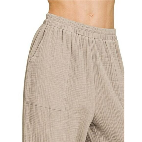 Zenana Double Gauze Elastic Band Pants - Picture 2 of 3